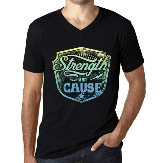 Mens Vintage Tee Shirt Graphic V-Neck T Shirt Strenght And Cause Black - Black / S / Cotton - T-Shirt