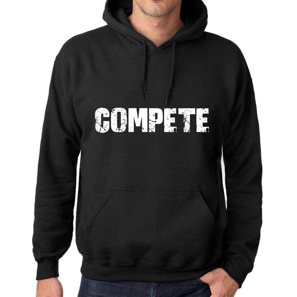 Mens Womens Unisex Printed Graphic Cotton Hoodie Soft Heavyweight Hooded Sweatshirt Pullover Popular Words Compete Deep Black - Black / Xs /