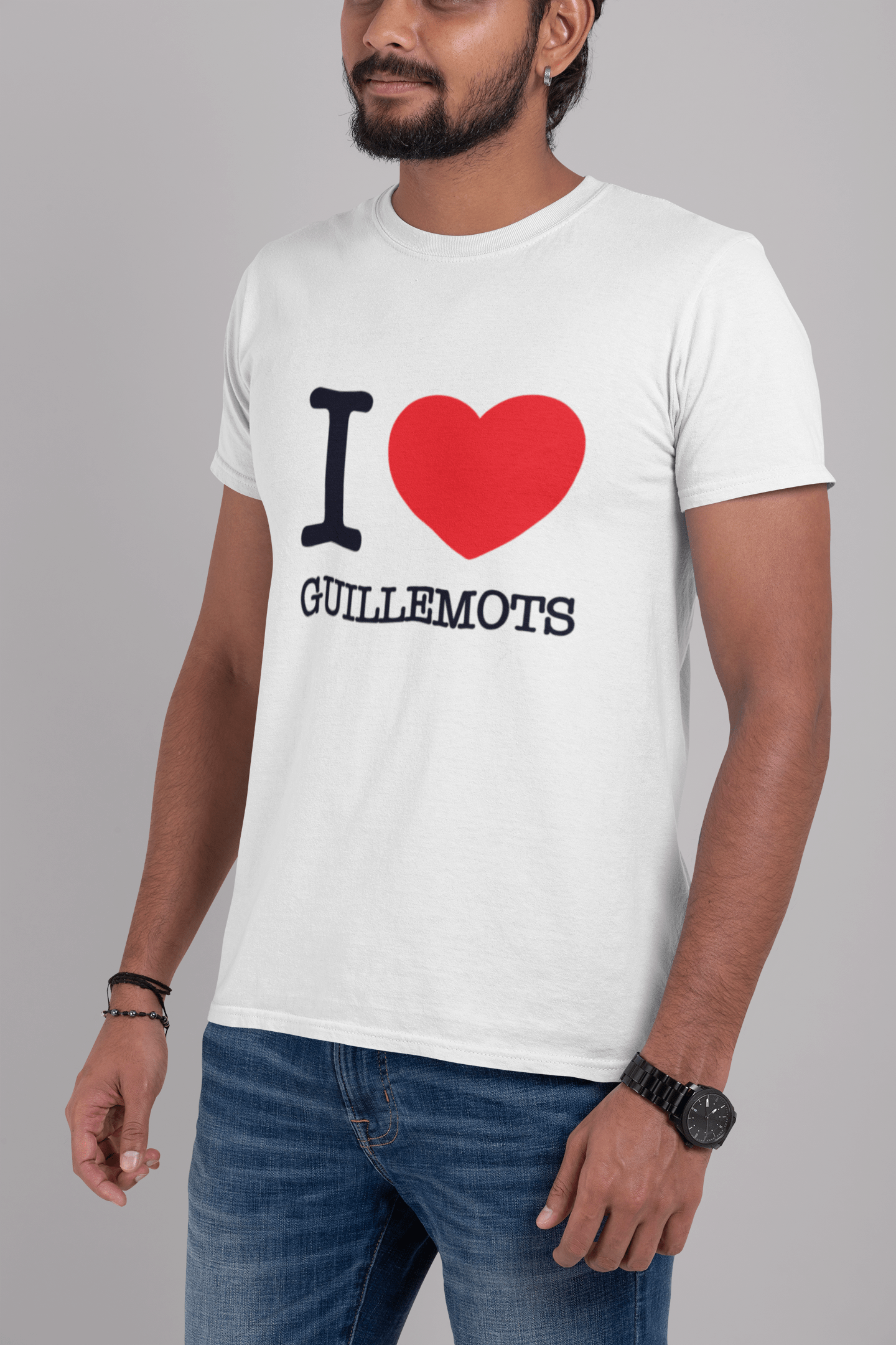 Homme Tee Vintage T Shirt Guillemots I Love Animals