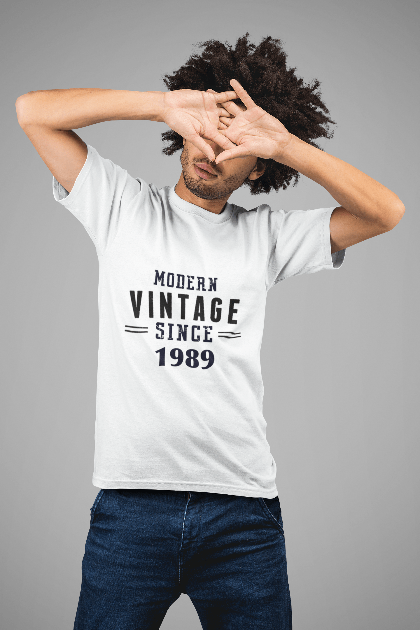 1989, Modern Vintage, Weiß, Herren-Kurzarm-Rundhals-T-Shirt 00113