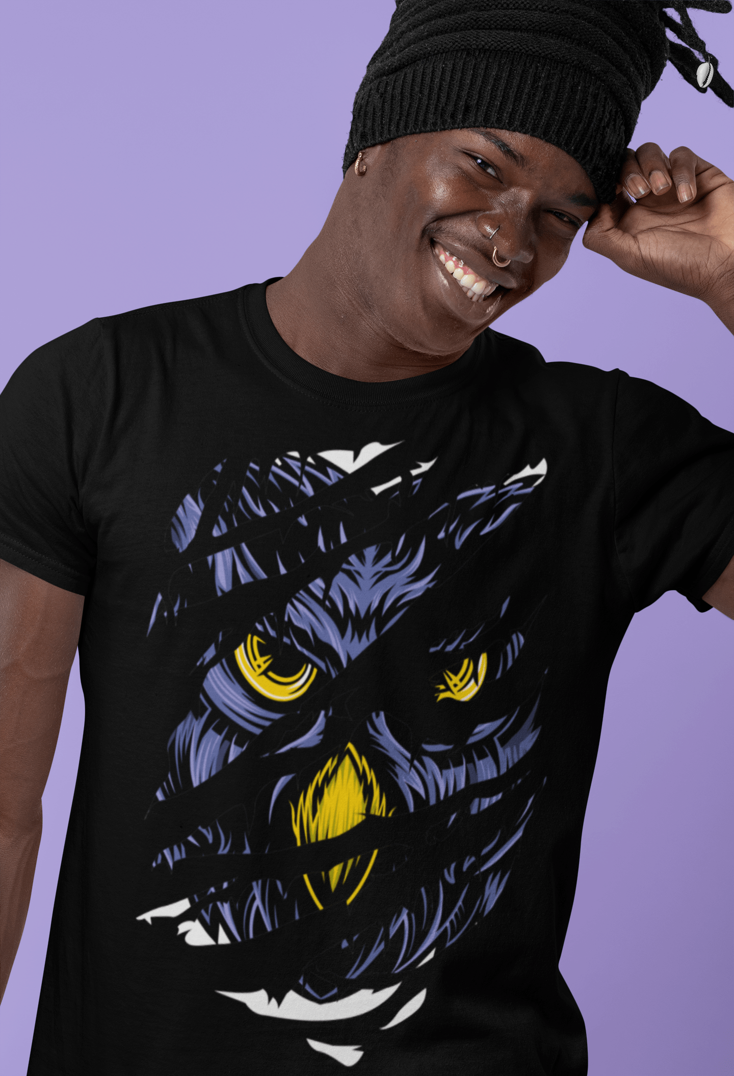 ULTRABASIC T-shirt déchiré pour hommes Night Owl - Owl Face - Chemise vintage