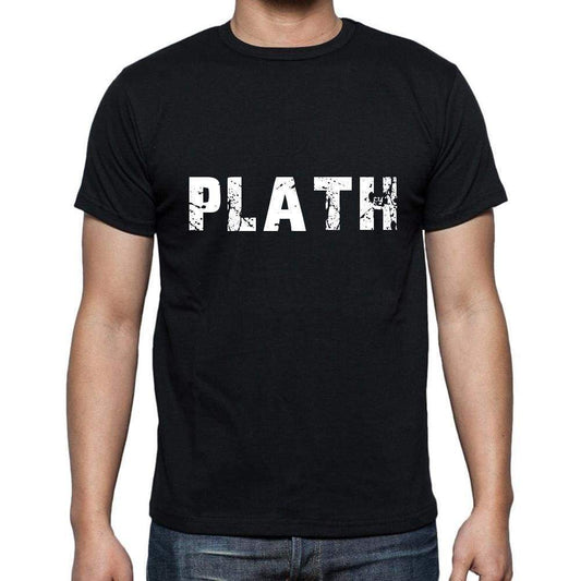 Plath Mens Short Sleeve Round Neck T-Shirt 5 Letters Black Word 00006 - Casual