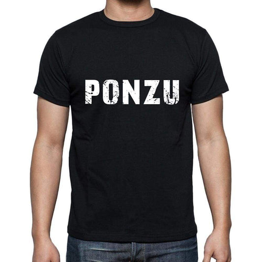 Ponzu Mens Short Sleeve Round Neck T-Shirt 5 Letters Black Word 00006 - Casual