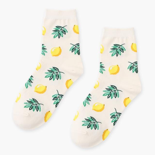 Sommer koreanische Happy Fruits Socken Zitrone Avocado Ananas Kirsche Blaubeere Orange Gardenien Bananenblätter bedruckte Unisex-Socken