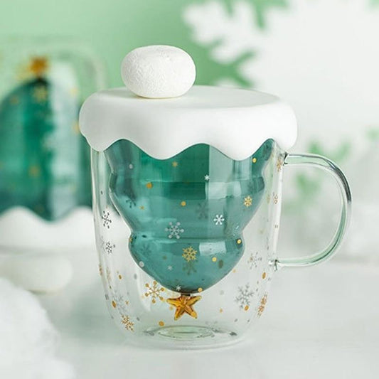 Creative 3D Transparent Double Anti-brûlure verre arbre de noël étoile tasse à café tasse à jus de lait tasse cadeau de noël pour enfants