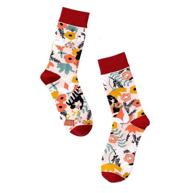 Chaussettes Hip-hop en coton pour femmes, automne, motif de dessin animé imprimé, Tube central, respirantes, personnalité, chaussettes de rue, Slim pour adultes