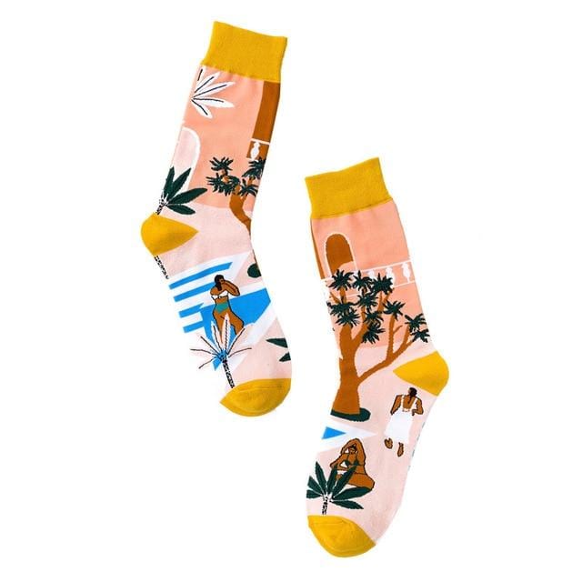 Chaussettes Hip-hop en coton pour femmes, automne, motif de dessin animé imprimé, Tube central, respirantes, personnalité, chaussettes de rue, Slim pour adultes