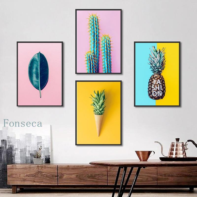 Tableau mural nordique avec plantes à fruits frais, fleur, ananas, Cactus, affiche de maison, peinture sur toile modulaire imprimée HD pour salon