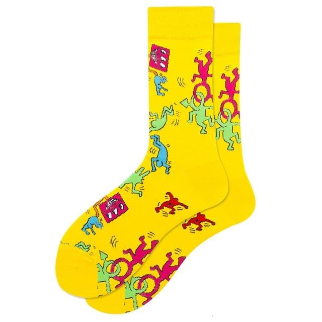 Automne hiver unisexe chaud coton longues chaussettes de cyclisme femmes Hip hop drôle heureux hommes chaussettes avec impression pour chaussettes de sport de noël