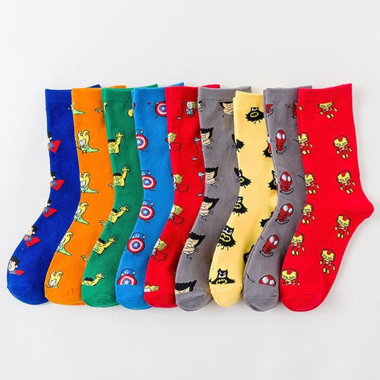 Hommes chaussettes Marvel roman bande dessinée Avenger Captain America dessin animé chaussettes Batman Superman Iron Man Hulk chaussettes femmes coton Couple Sox