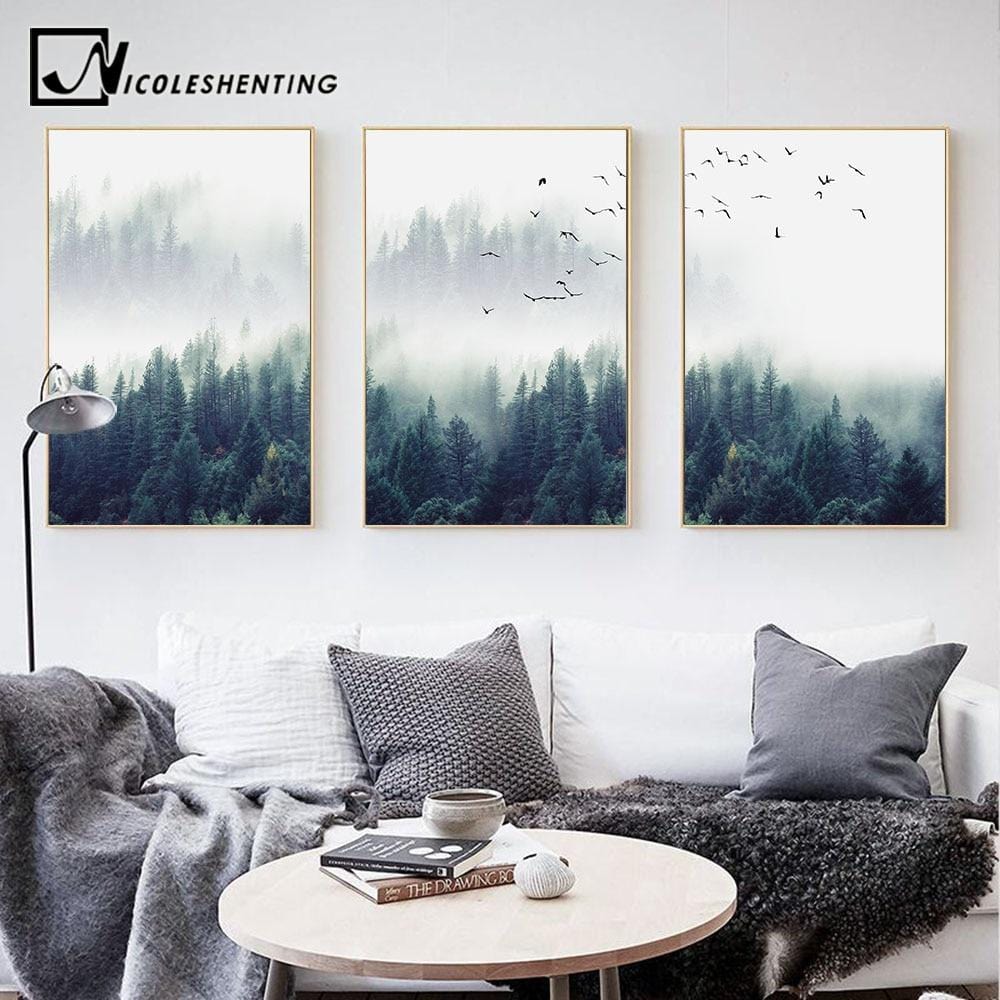 Nordic Decoration Forest Lanscape Wall Art Canvas Poster and Print Canvas Painting Decorative Picture for Living Room Home Decor