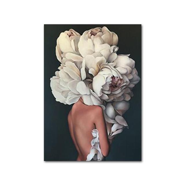 Nude Naked Women Feather Posters and Prints Nordic Figure Canvas Painting Girls Wall Art Flower Pictures for Living Room Bedroom