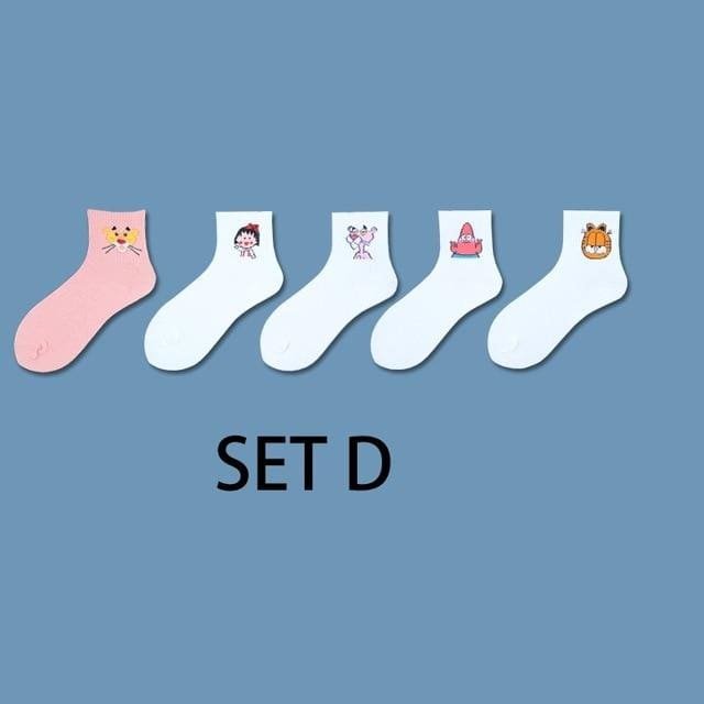 Ins Style – ensemble de chaussettes courtes à motifs d'animaux amusants pour femmes, 5 paires, dessin animé Ulzzang, cheville en coton respirant, Harajuku Cool Sox