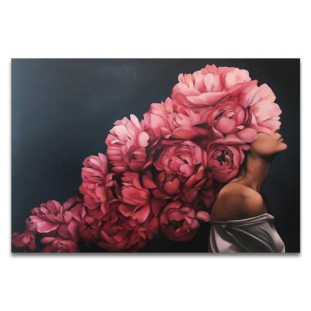 Plume florale moderne nordique femme, Style de mode abstrait, peinture sur toile, affiche imprimée, image murale, décor de maison, salon