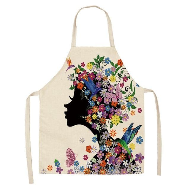 1Pcs Cotton Linen Flower Butterfly Girl Printed Kitchen Aprons for Women Home Cooking Baking Waist Bib Pinafore 53*65cm WQ0034