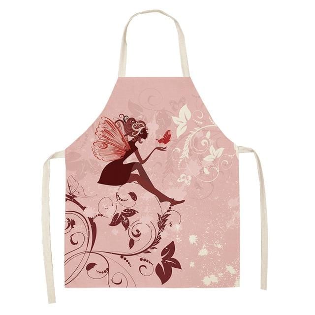 1Pcs Cotton Linen Flower Butterfly Girl Printed Kitchen Aprons for Women Home Cooking Baking Waist Bib Pinafore 53*65cm WQ0034