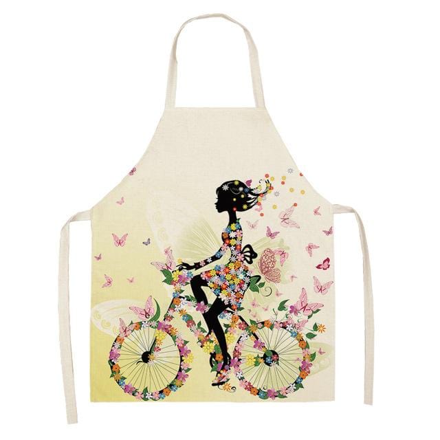 1Pcs Cotton Linen Flower Butterfly Girl Printed Kitchen Aprons for Women Home Cooking Baking Waist Bib Pinafore 53*65cm WQ0034