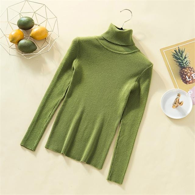 Knit Sweater Women Turtleneck Casual Pure Cashmere Pullover Autumn Winter Solid Long Sleeve Slim-jumper Soft Tops Pull Femme