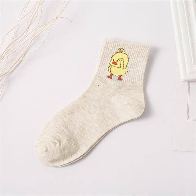 1 Paar Damen Bequeme Baumwollsocken Neue Mode Alle Jahreszeiten Cartoon Tier Stickerei Serie Frauen Frische Harajuku Crew Socken