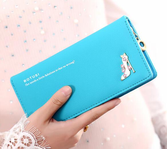 BOTUSI High Heels Large Space Oft Leather Long Women Wallet Change Hasp Clasp Purse Clutch Long Design Handbag Women Purses