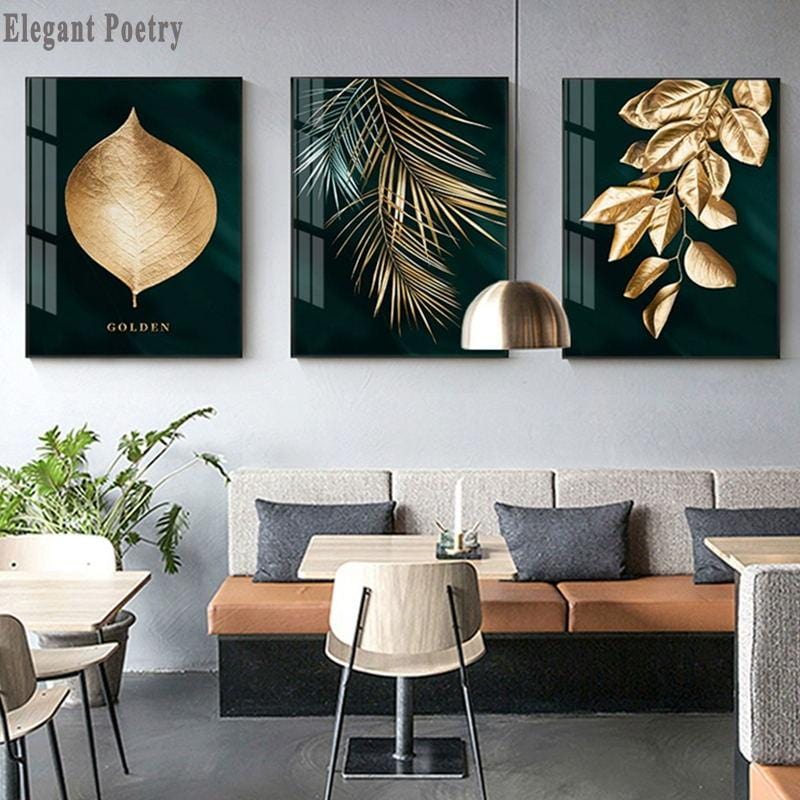 Affiche murale abstraite de feuilles de plantes dorées, Style moderne, peinture sur toile imprimée, allée artistique, décoration Unique pour salon