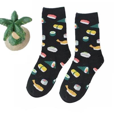 Chaussettes amusantes pour femmes, avec impression d'art, chaussettes d'hiver chaudes et mignonnes avec avocat Sushi nourriture en coton, chaussettes unisexes Harajuku à la mode, 1 paire