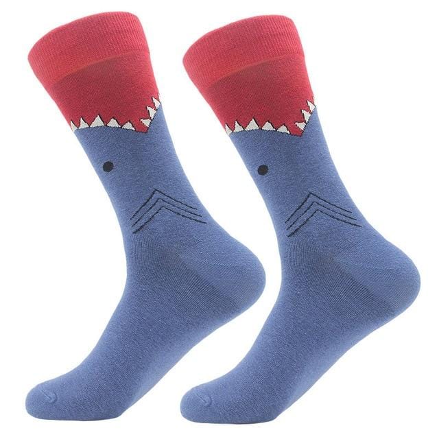 1 pair men socks combed cotton cartoon animal bird shark zebra corn watermelon sea food geometric novelty funny socks