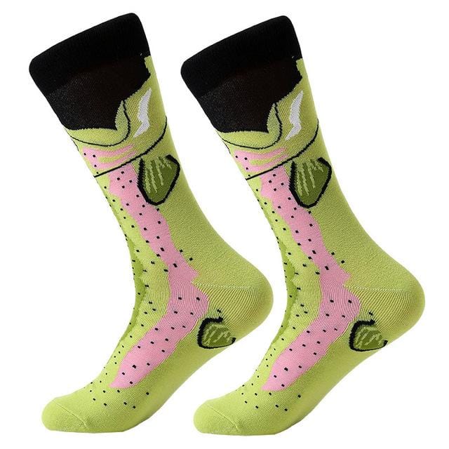 1 pair men socks combed cotton cartoon animal bird shark zebra corn watermelon sea food geometric novelty funny socks