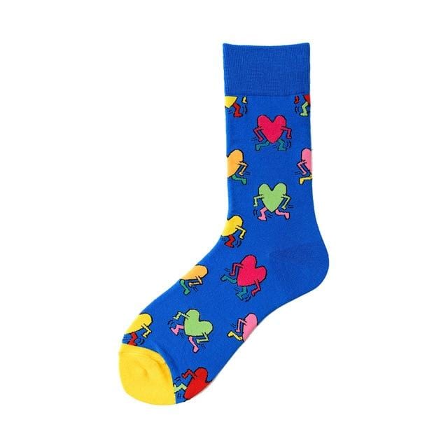 Nouveauté heureux drôle hommes chaussettes graphiques coton peigné Omelette grenouille fou Burger saumon maïs avocat oiseau poisson chaussette cadeau de noël