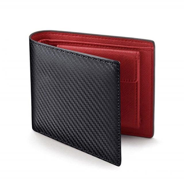 New Men'S Carbon Fiber Pattern Wallet Two Fold Leather Wallet Multi-Card Bit Change Bit Short Wallet Clip