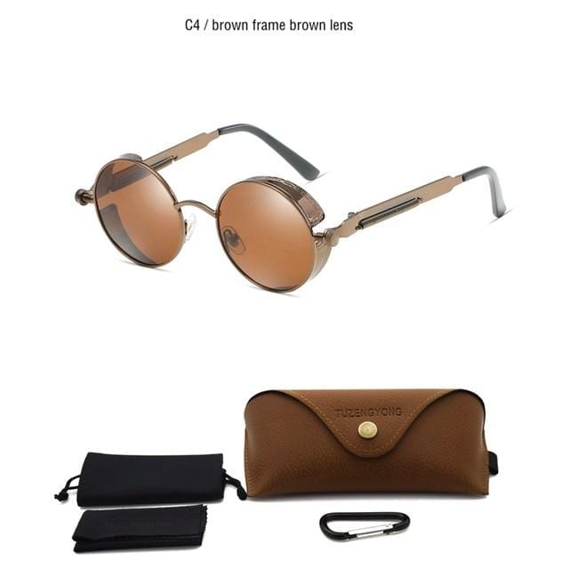 Classic Gothic Steampunk Sunglasses Polarized Men Women Brand Designer Vintage Round Metal Frame Sun Glasses High Quality UV400