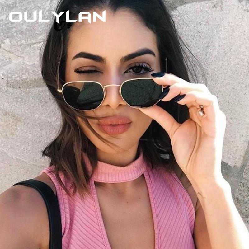 Oulylan Vintage Polygon Sunglasses Women Men Brand Metal Frame Sun Glasses Ladies UV400 Female Luxury Polygonal Sunglass Male