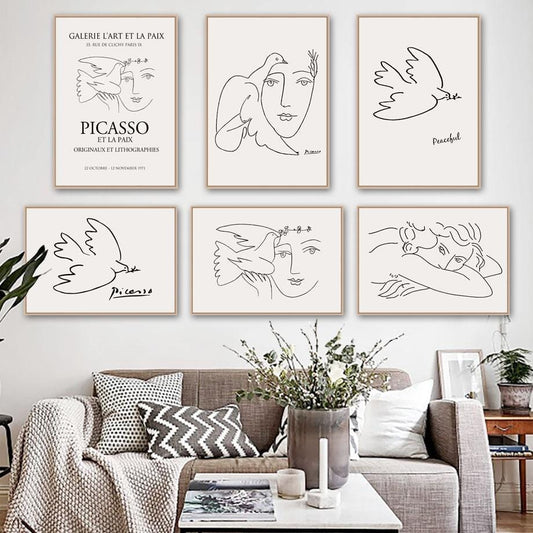 Picasso Matisse – dessin de ligne d'oiseau pour fille, toile d'art mural, peinture, affiches et imprimés nordiques, images murales pour décor de salon