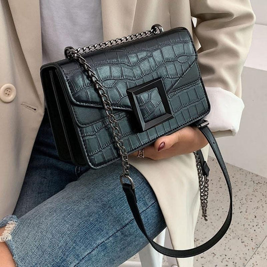 Sacs à bandoulière en cuir PU motif pierre pour femmes, petit sac messager à épaule de luxe avec chaîne, sacs à main et bourses, 2020