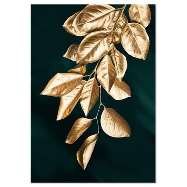 Abstract Golden Plant Leaves Wall Poster Print Modern Style Canvas Painting Art Living Room Decoration Pictures Home Decor