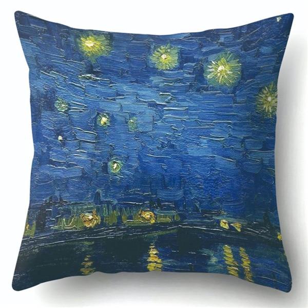 Van Gogh Oil Painting Style Cotton Cushion Cover 45x45cm Pillow Case For Sofa Car Chair Gift Cojines