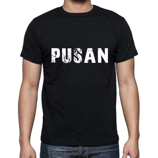 Pusan Mens Short Sleeve Round Neck T-Shirt 5 Letters Black Word 00006 - Casual