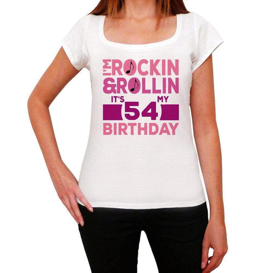 Rockin&rollin 54 White Womens Short Sleeve Round Neck T-Shirt Gift T-Shirt 00343 - White / Xs - Casual