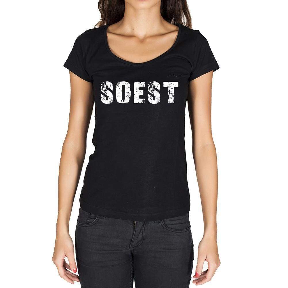 Soest German Cities Black Womens Short Sleeve Round Neck T-Shirt 00002 - Casual
