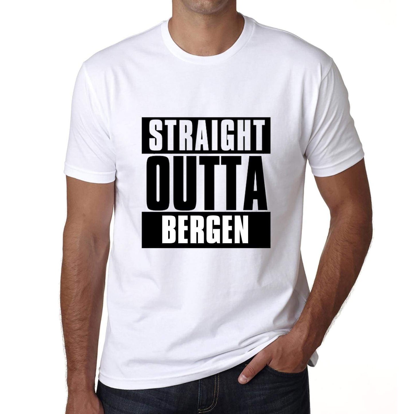 Straight Outta Bergen Mens Short Sleeve Round Neck T-Shirt 00027 - White / S - Casual