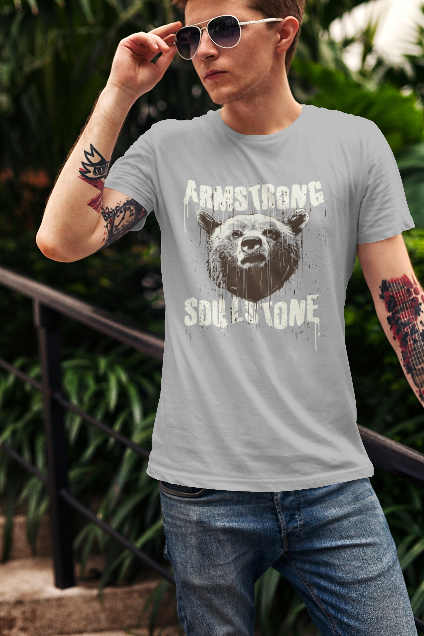 ULTRABASIC Herren Grafik-T-Shirt Armstrong Soulstone – Bear Vintage Shirt