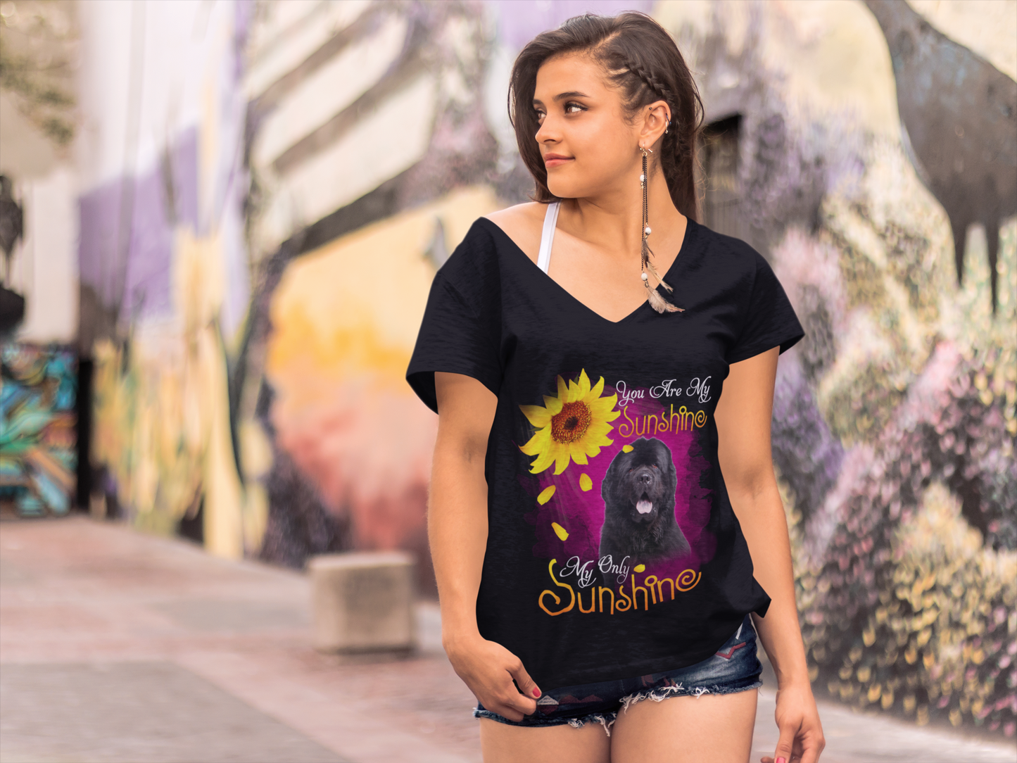 ULTRABASIC Damen-T-Shirt mit V-Ausschnitt My Only Sunshine – Neufundland