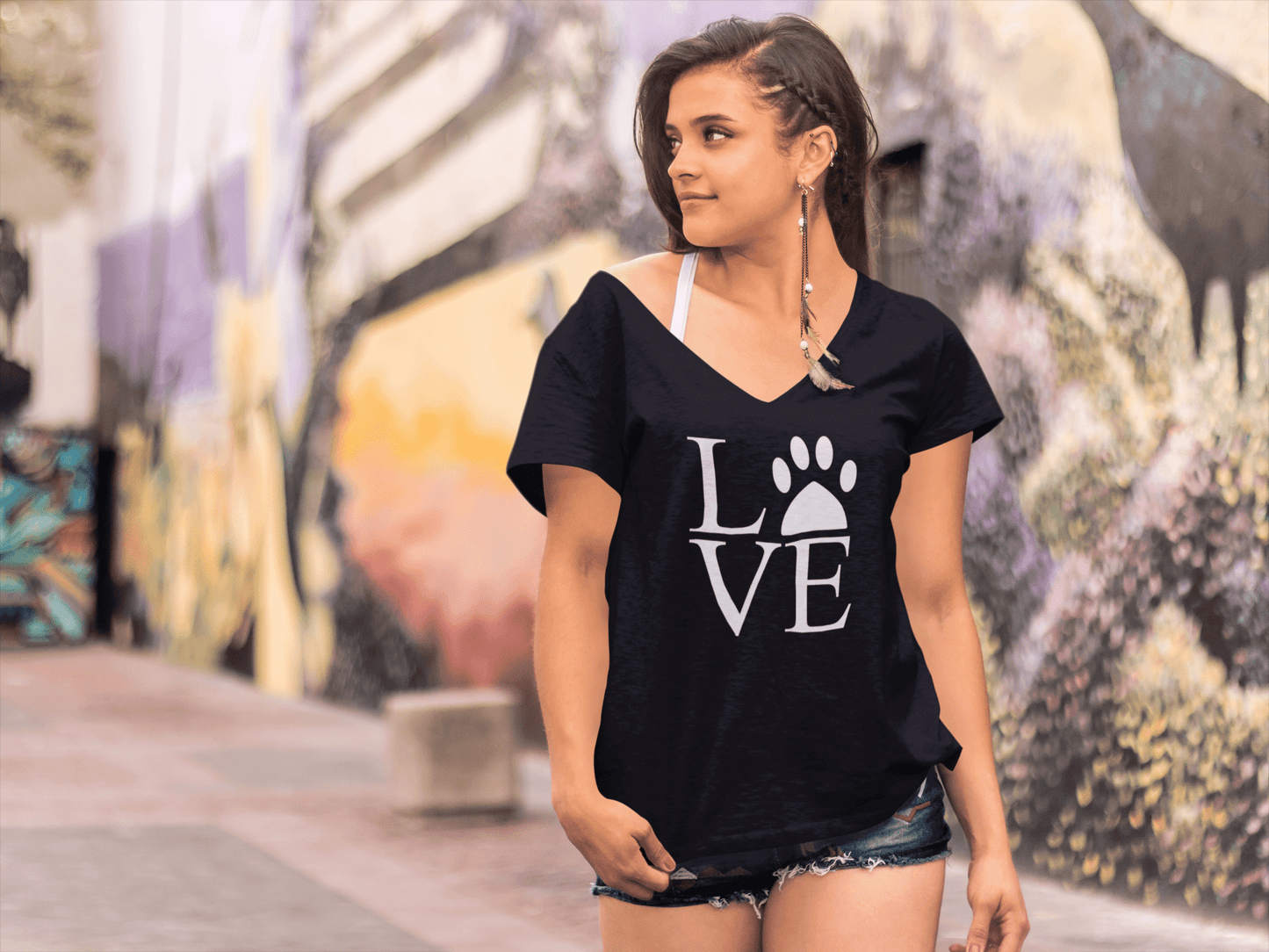 ULTRABASIC Women's T-Shirt Love Dog Paws - Short Sleeve Tee Shirt Tops