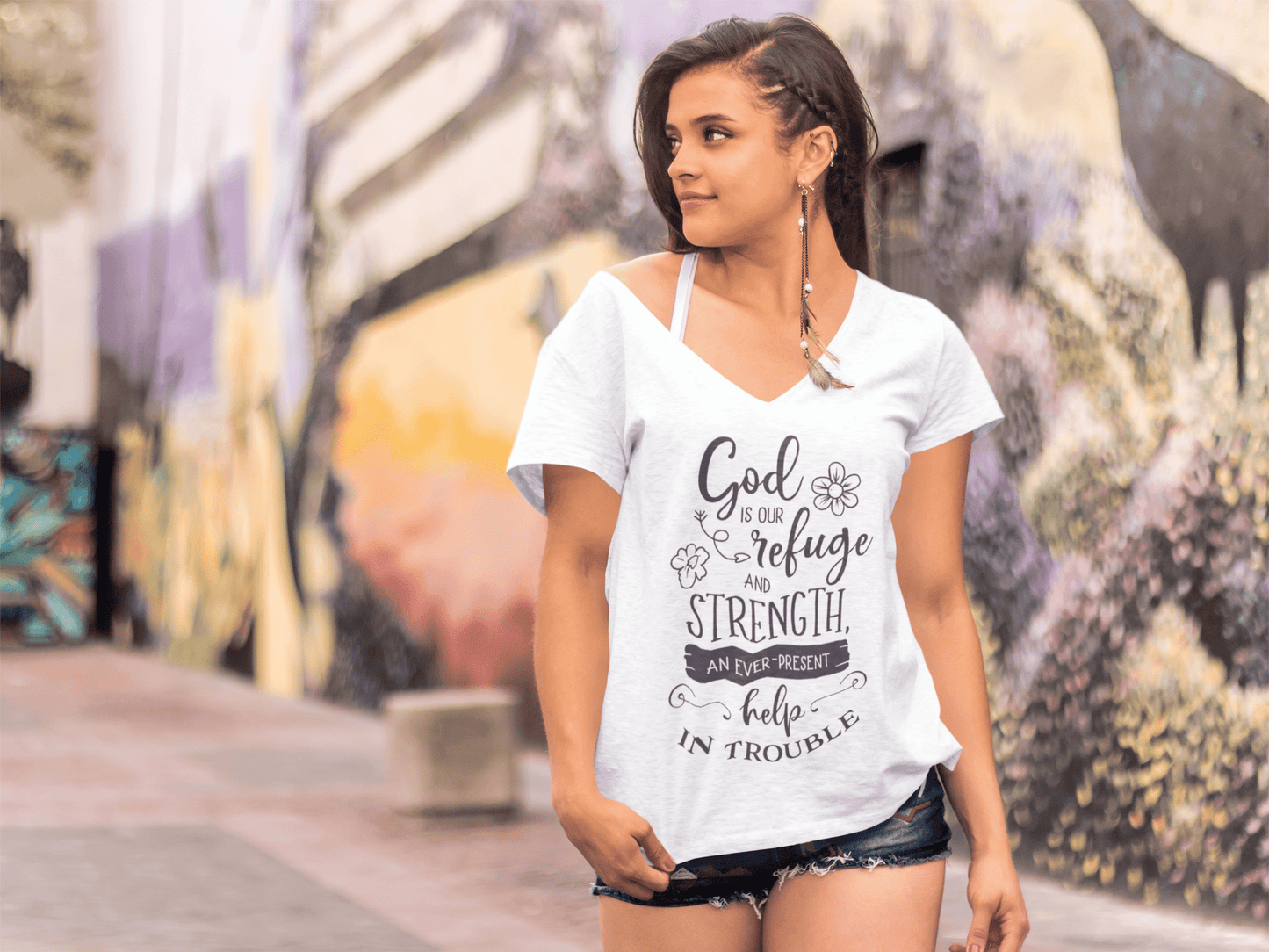 ULTRABASIC Women's T-Shirt God Is Our Refuge - Short Sleeve Tee Shirt Tops