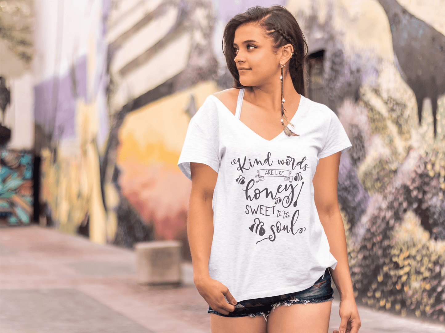 ULTRABASIC Damen T-Shirt Kind Words are Like Honey – Kurzarm-T-Shirt-Oberteile